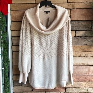 Adrienne Vittadini ivory gold cowl neck sweater NWT Women 3X